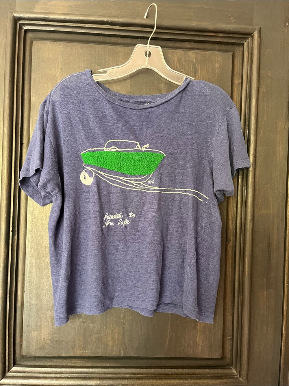 Navy Graphic Tee with Green Boat Design
